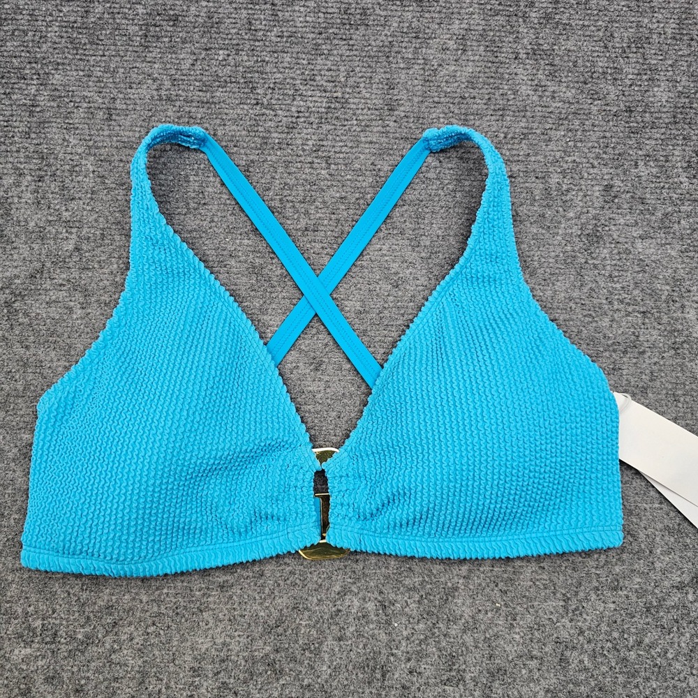 Bleu Rod Beattie Bikini Top Womens 36D Coldwater Blue Textured Gold‎ Hardware